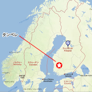 北欧はフィンランドにあるタンペレの地図