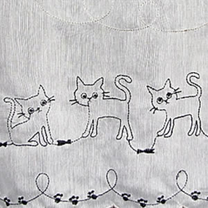 カフェカーテン 刺繍キャット【レース/猫】の生地詳細画像